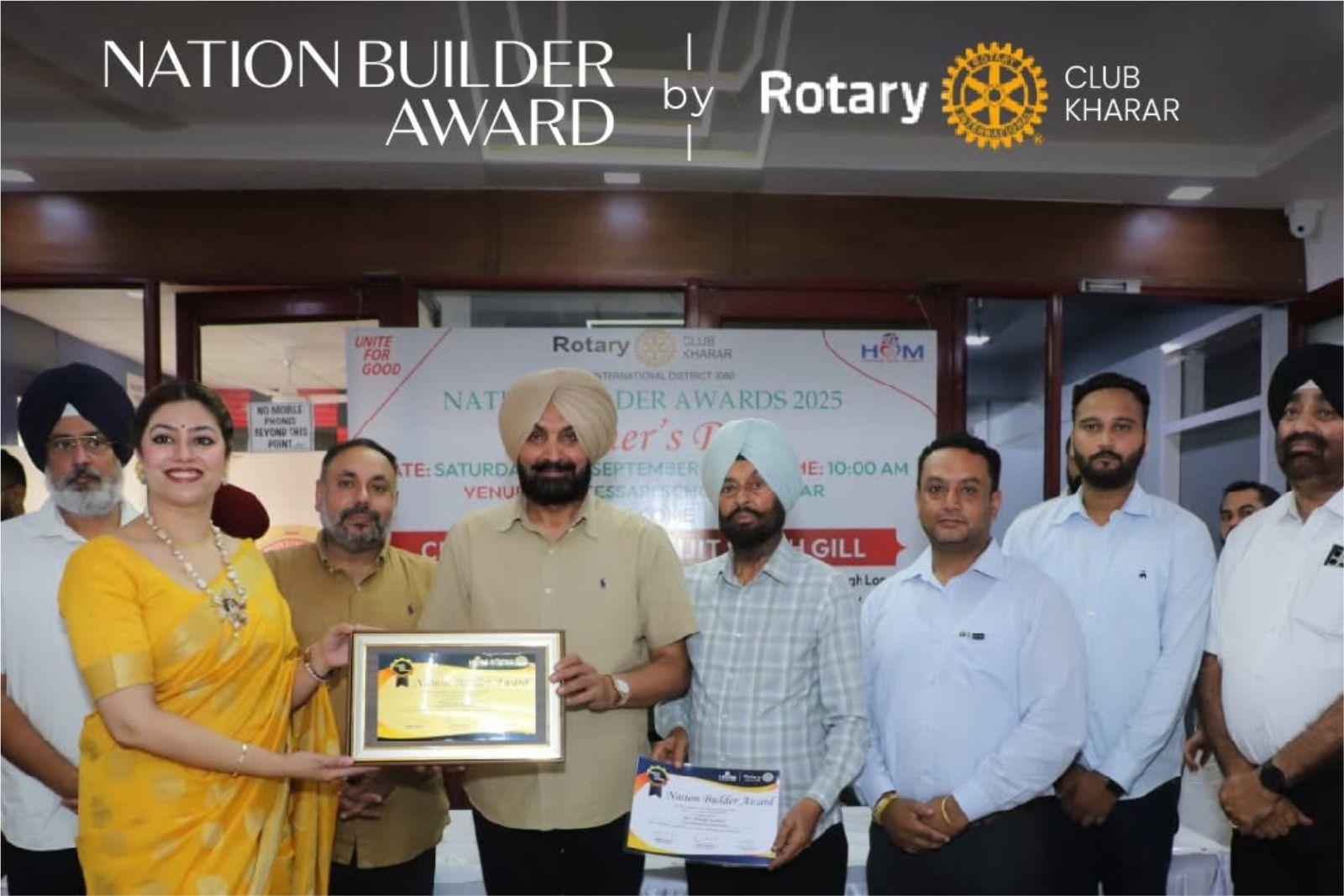 Nation Builder Award by rotatory club Kharar